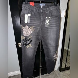 Charlotte Russe Black Floral Skinny Jeans